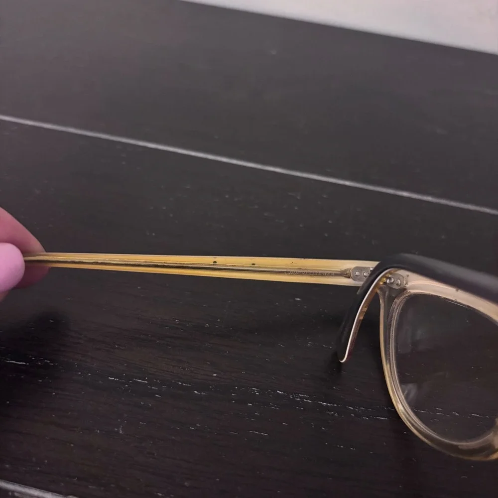 Vintage Shuron‎ Cat Eye FRAMES 5 1/4 US Grey Aluminum Brow Rhinestone Amber 50s